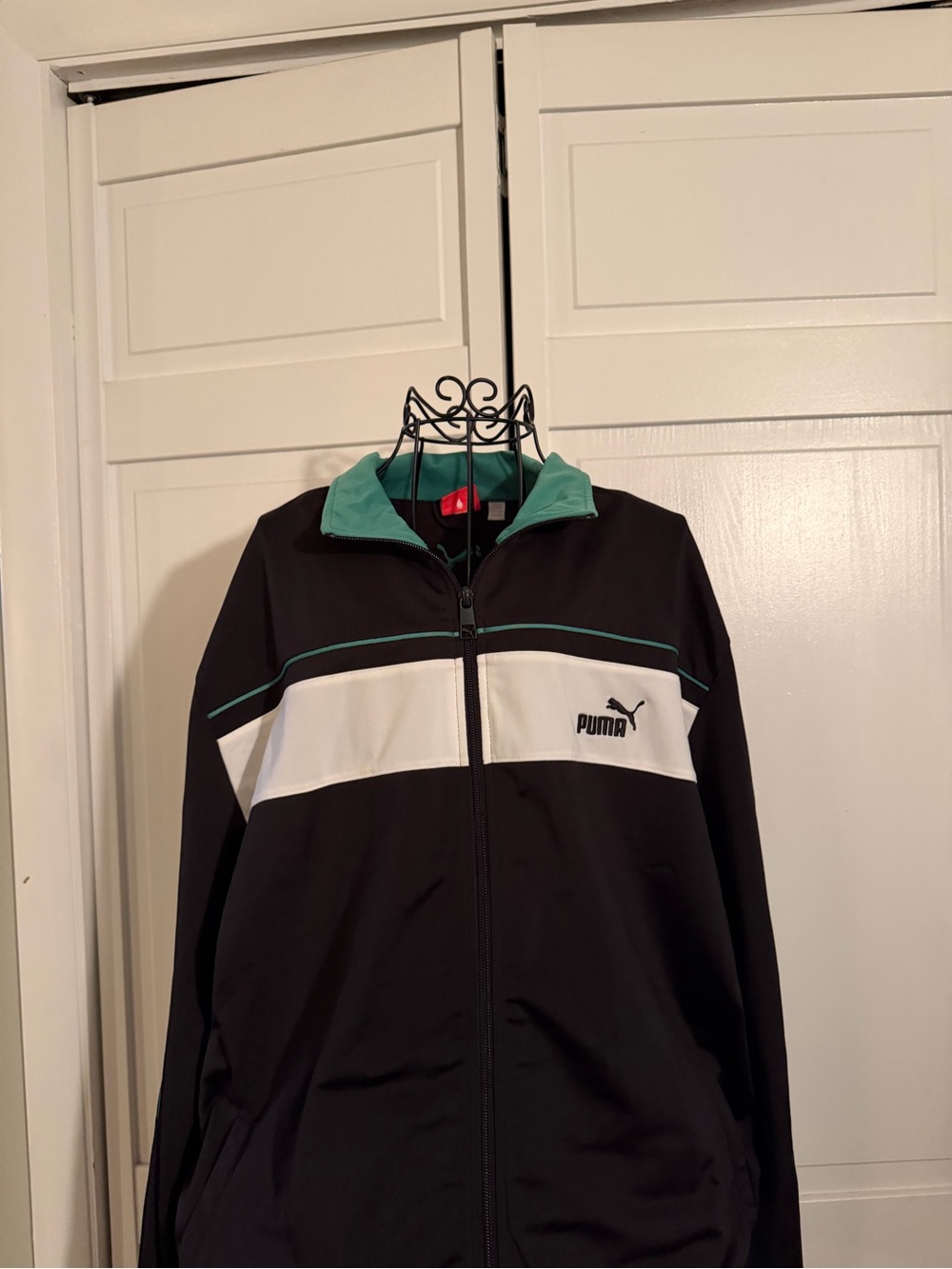 Puma Black Jacket with White Chest Panel and Teal Collar